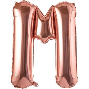 Balon Folie Metalizata Litera M, Flippy, 100 cm, Umflati cu Heliu sau Aer, Ambalaj Individual, Pai inclus, Rose Gold