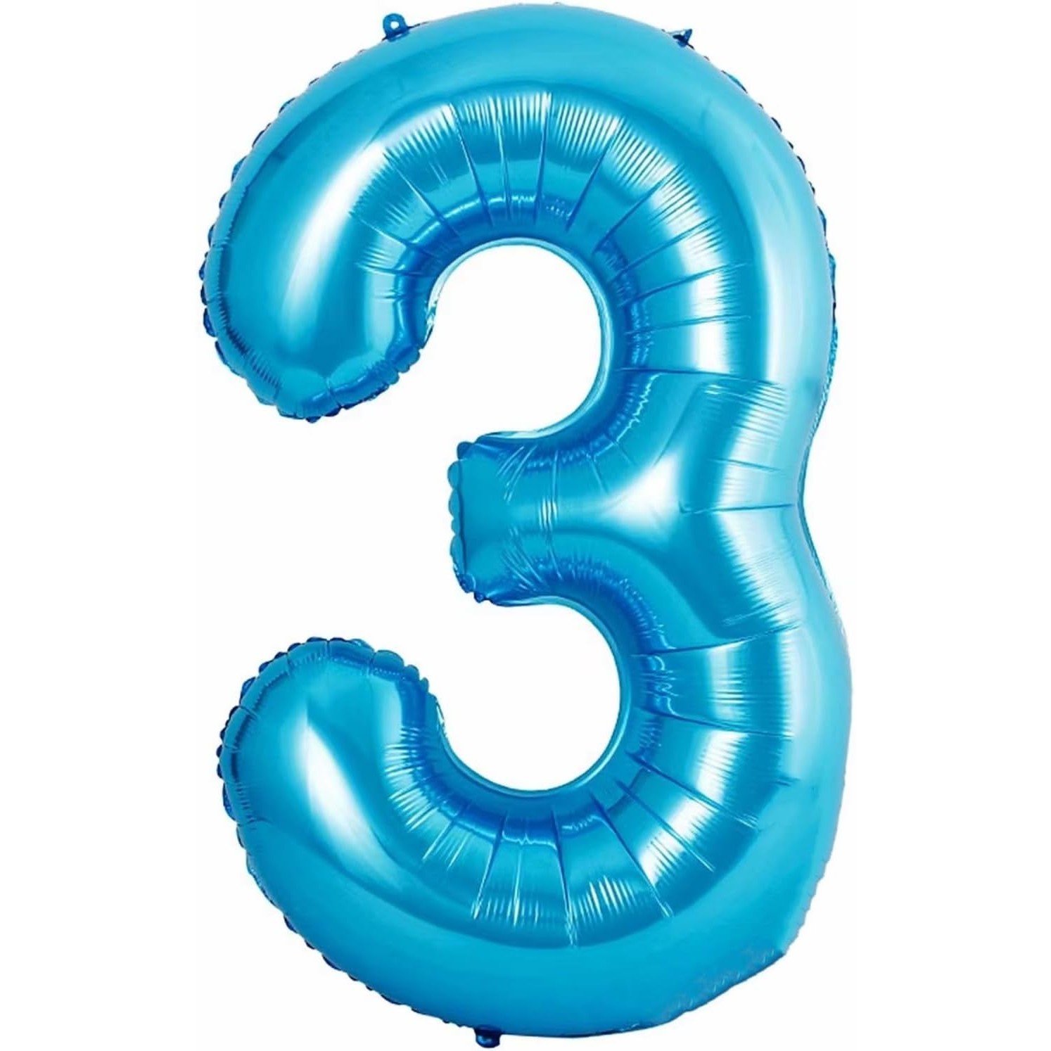 Balon din Folie Metalizata Flippy, Figurina Cifra si Coroana, Tema Aniversare 100 cm, Ambalaj Individual, Pai inclus, Umflare cu Aer sau Heliu, Albastru, Cifra 3 - imagine 2