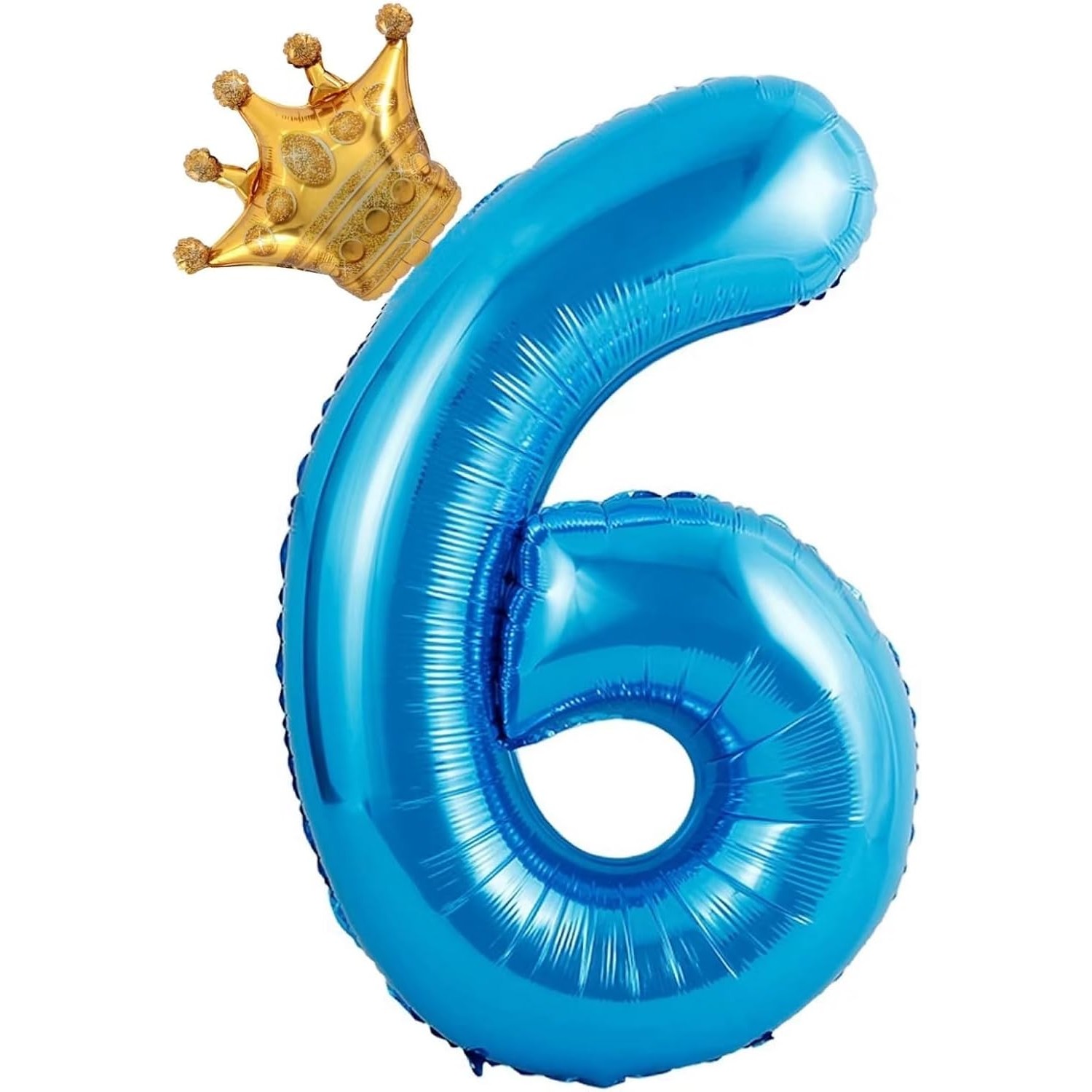 Balon din Folie Metalizata Flippy, Figurina Cifra si Coroana, Tema Aniversare 100 cm, Ambalaj Individual, Pai inclus, Umflare cu Aer sau Heliu, Albastru, Cifra 6 - imagine 3
