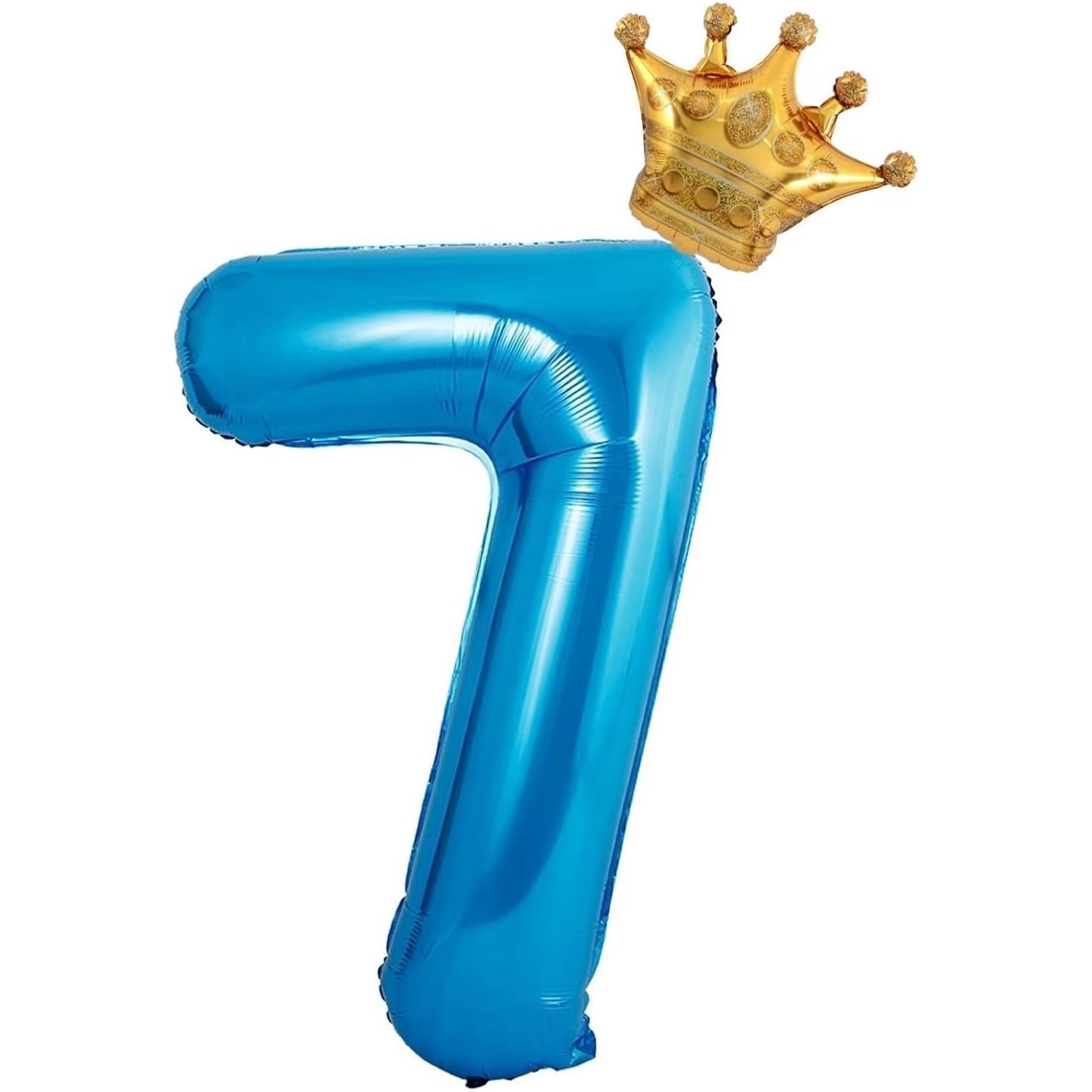 Balon din Folie Metalizata Flippy, Figurina Cifra si Coroana, Tema Aniversare 100 cm, Ambalaj Individual, Pai inclus, Umflare cu Aer sau Heliu, Albastru, Cifra 7 - imagine 3