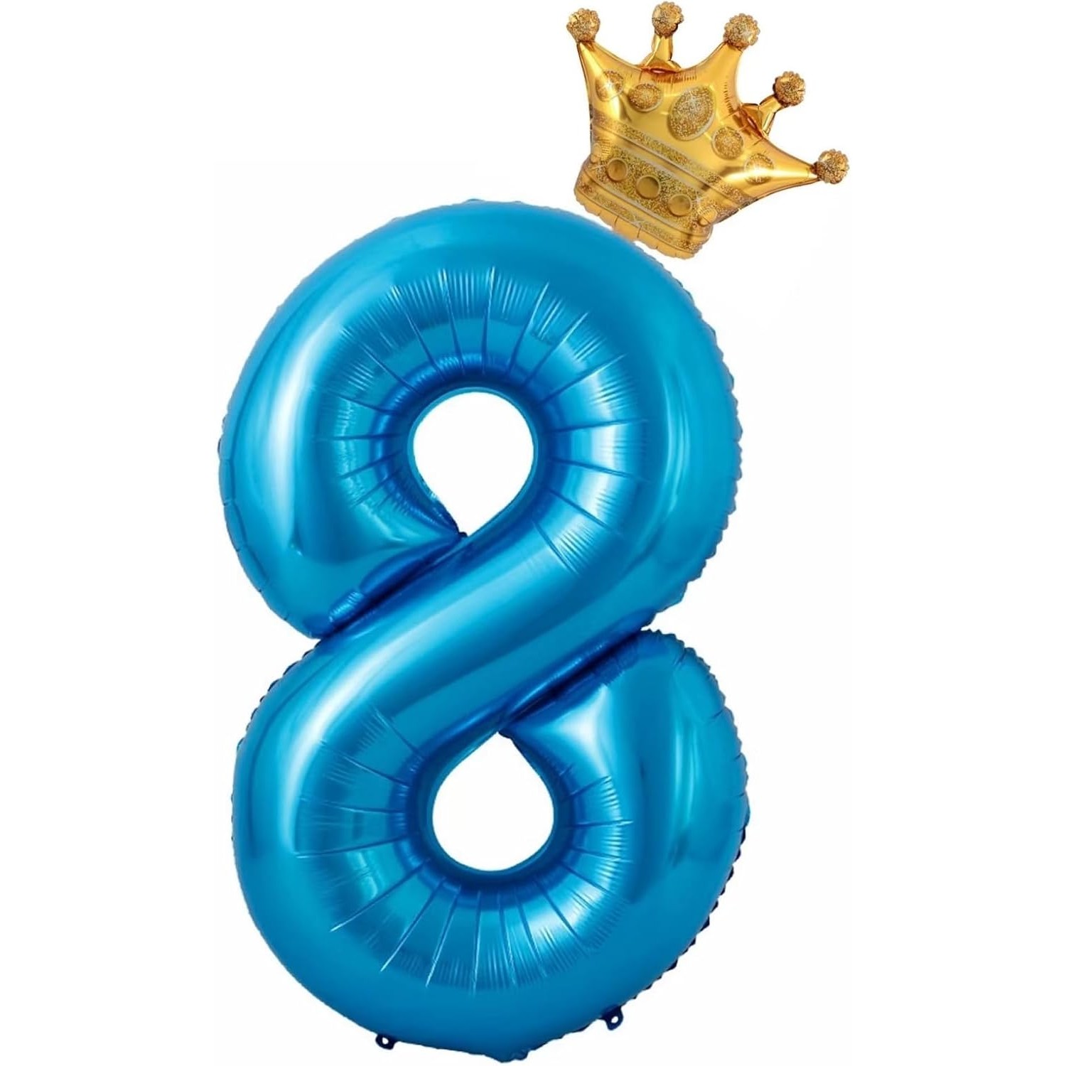 Balon din Folie Metalizata Flippy, Figurina Cifra si Coroana, Tema Aniversare 100 cm, Ambalaj Individual, Pai inclus, Umflare cu Aer sau Heliu, Albastru, Cifra 8 - imagine 3