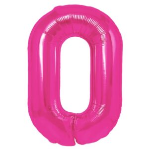 Balon din Folie Metalizata, Flippy, Figurina Cifra, Model 0, Tema Aniversare 100 cm, Ambalaj Individual, Pai Inclus, Umflare cu Aer sau Heliu, Roz