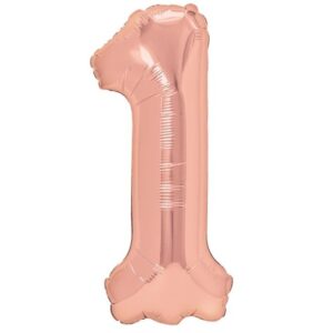 Balon din Folie Metalizata Flippy, Figurina Cifra, Tema Aniversare 100 cm, Ambalaj Individual, Pai inclus, Umflare cu Aer sau Heliu, Coral, Rose, Cifra 1