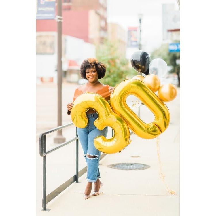 Balon din Folie Metalizata Flippy, Figurina Cifra, Tema Aniversare 40 cm, Ambalaj Individual, Pai inclus, Umflare cu Aer sau Heliu, Auriu, Cifra 3 - imagine 4