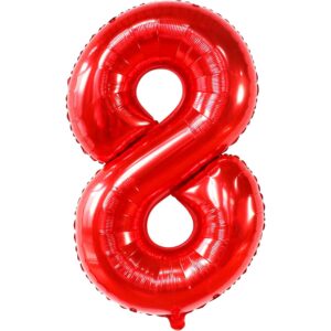 Balon din Folie Metalizata Flippy, Figurina Cifra, Tema Aniversare 80 cm, Ambalaj Individual, Pai inclus, Umflare cu Aer sau Heliu, Rosu, Cifra 8