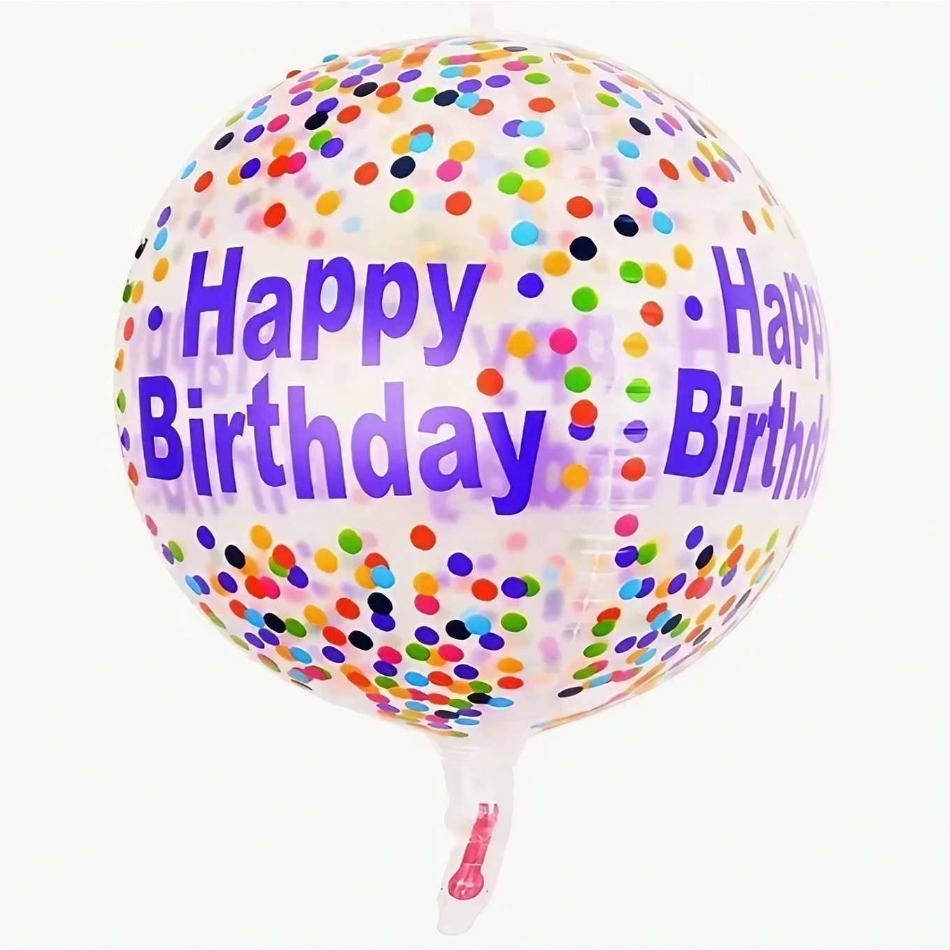 Balon din Folie Metalizata, Flippy, Figurine 4D, Model Happy Birthday, Tematica Aniversara Bombonele, 63x24 cm, Ambalaj Individual, Pai Inclus, Umflare cu Aer sau Heliu, Mov-Multicolor - imagine 4