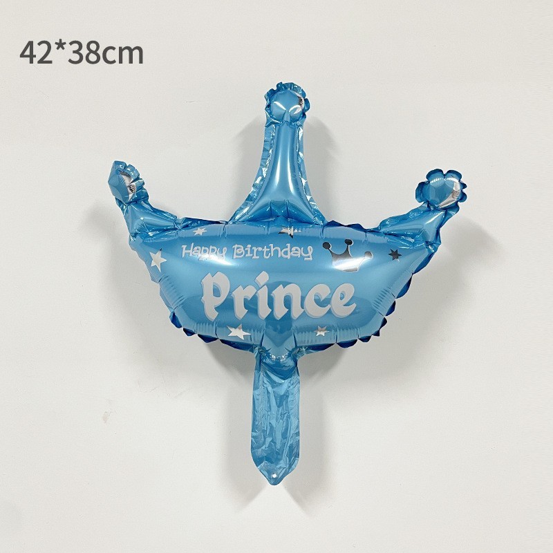Balon din Folie Metalizata, Flippy, Mini Figurine, Model Coroana de Print, Tematica Aniversare, 42x38 cm, Ambalaj Individual, Pai Inclus, Umflare cu Aer sau Heliu, Albastru - imagine 2
