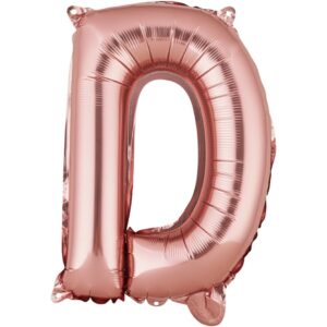 Balon Folie Metalizata Litera D, Flippy, 40 cm, Umflati cu Heliu sau Aer, Ambalaj Individual, Pai inclus, Rose Gold