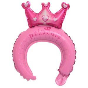 Balon din Folie Metalizata, Flippy, Tip Coronita cu Urechi, Model Coronita de Printesa, Ambalaj Individual, Pai Inclus, Umflare cu Aer sau Heliu, 30 x 27 cm, Roz