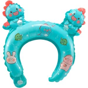 Balon din Folie Metalizata, Flippy, Tip Coronita cu Urechi, Model Dinozauri, Ambalaj Individual, Pai Inclus, Umflare cu Aer sau Heliu, 29 x 26.5 cm, Albastru