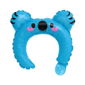 Balon din Folie Metalizata, Flippy, Tip Coronita cu Urechi, Model Koala, Ambalaj Individual, Pai Inclus, Umflare cu Aer sau Heliu, 26.5 x 28 cm, Albastru