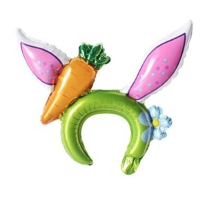 Balon din Folie Metalizata, Flippy, Tip Coronita cu Urechi, Model Morcov, Ambalaj Individual, Pai Inclus, Umflare cu Aer sau Heliu, 43 x 40 cm, Roz