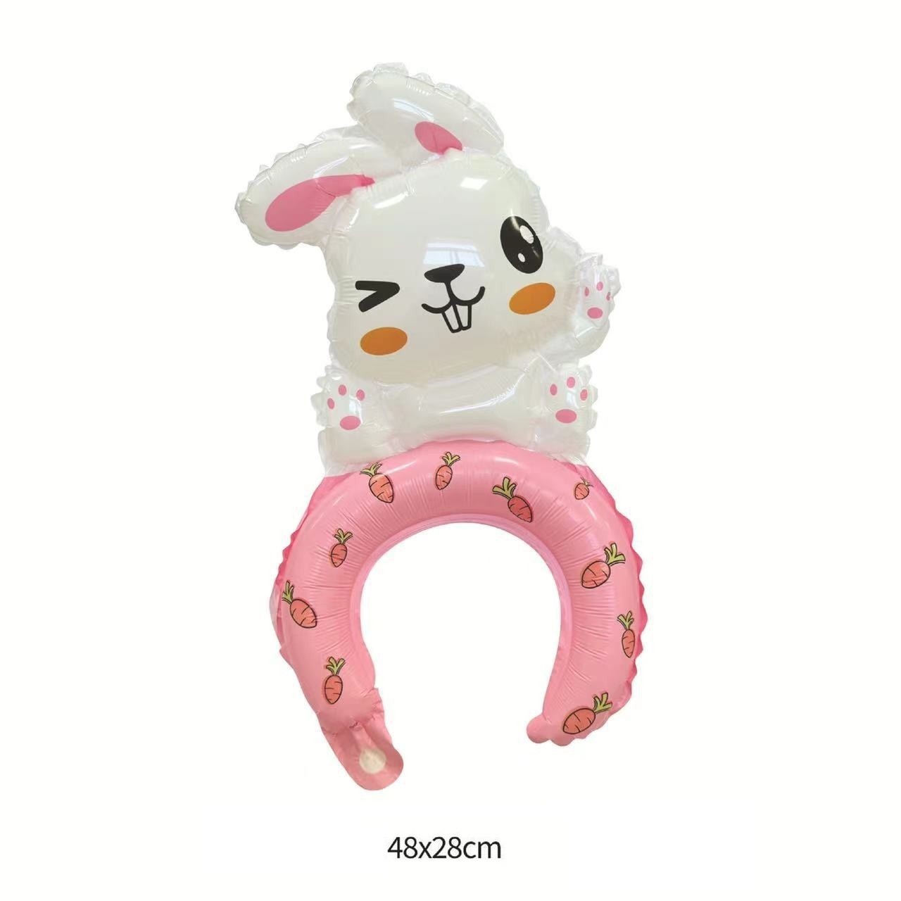 Balon din Folie Metalizata, Flippy, Tip Coronita, Model Iepure, Ambalaj Individual, Pai Inclus, Umflare cu Aer sau Heliu, 48 x 28 cm, Roz - imagine 2