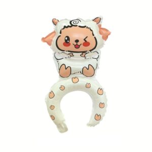 Balon din Folie Metalizata, Flippy, Tip Coronita, Model Oaie, Ambalaj Individual, Pai Inclus, Umflare cu Aer sau Heliu, 47 x 28 cm, Alb