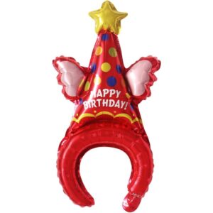 Balon din Folie Metalizata, Flippy, Tip Coronita, Model Palarie de Petrecere, Ambalaj Individual, Pai Inclus, Umflare cu Aer sau Heliu, 31 x 50 cm, Rosu