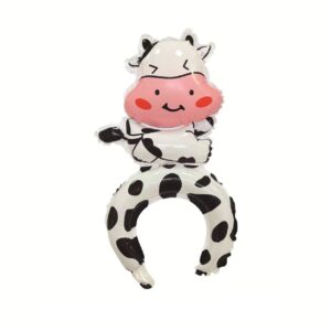 Balon din Folie Metalizata, Flippy, Tip Coronita, Model Vacuta, Ambalaj Individual, Pai Inclus, Umflare cu Aer sau Heliu, 48 x 27 cm, Alb/Negru