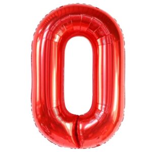 Balon din Folie Metalizata Flippy, Figurina Cifra, Tema Aniversare 40 cm, Ambalaj Individual, Pai inclus, Umflare cu Aer sau Heliu, Rosu, Cifra 0