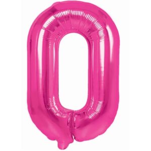 Balon din Folie Metalizata Flippy, Figurina Cifra, Tema Aniversare 40 cm, Ambalaj Individual, Pai inclus, Umflare cu Aer sau Heliu, Roz, Cifra 0