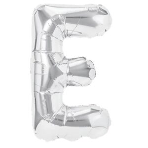 Balon Folie Metalizata Litera E, Flippy, 40 cm, Umflati cu Heliu sau Aer, Ambalaj Individual, Pai inclus, Argintiu