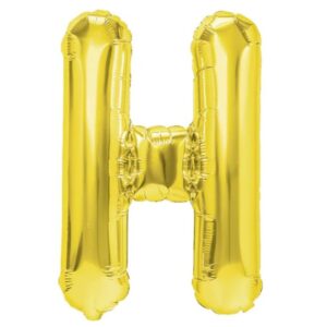 Balon Folie Metalizata Litera H, Flippy, 40 cm, Umflati cu Heliu sau Aer, Ambalaj Individual, Pai inclus, Auriu