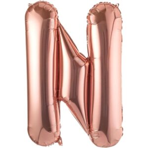 Balon Folie Metalizata Litera N, Flippy, 100 cm, Umflati cu Heliu sau Aer, Ambalaj Individual, Pai inclus, Rose Gold