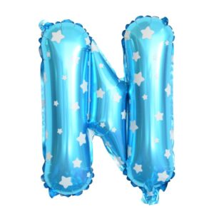 Balon Folie Metalizata Litera N, Flippy, 40 cm, Cu Imprimeu Stelute, Umflati cu Heliu sau Aer, Ambalaj Individual, Pai inclus, Albastru