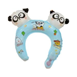 Balon din Folie Metalizata, Flippy, Tip Coronita cu Urechi, Model Panda Mirat, Ambalaj Individual, Pai Inclus, Umflare cu Aer sau Heliu, 30 x 27 cm, Bleu