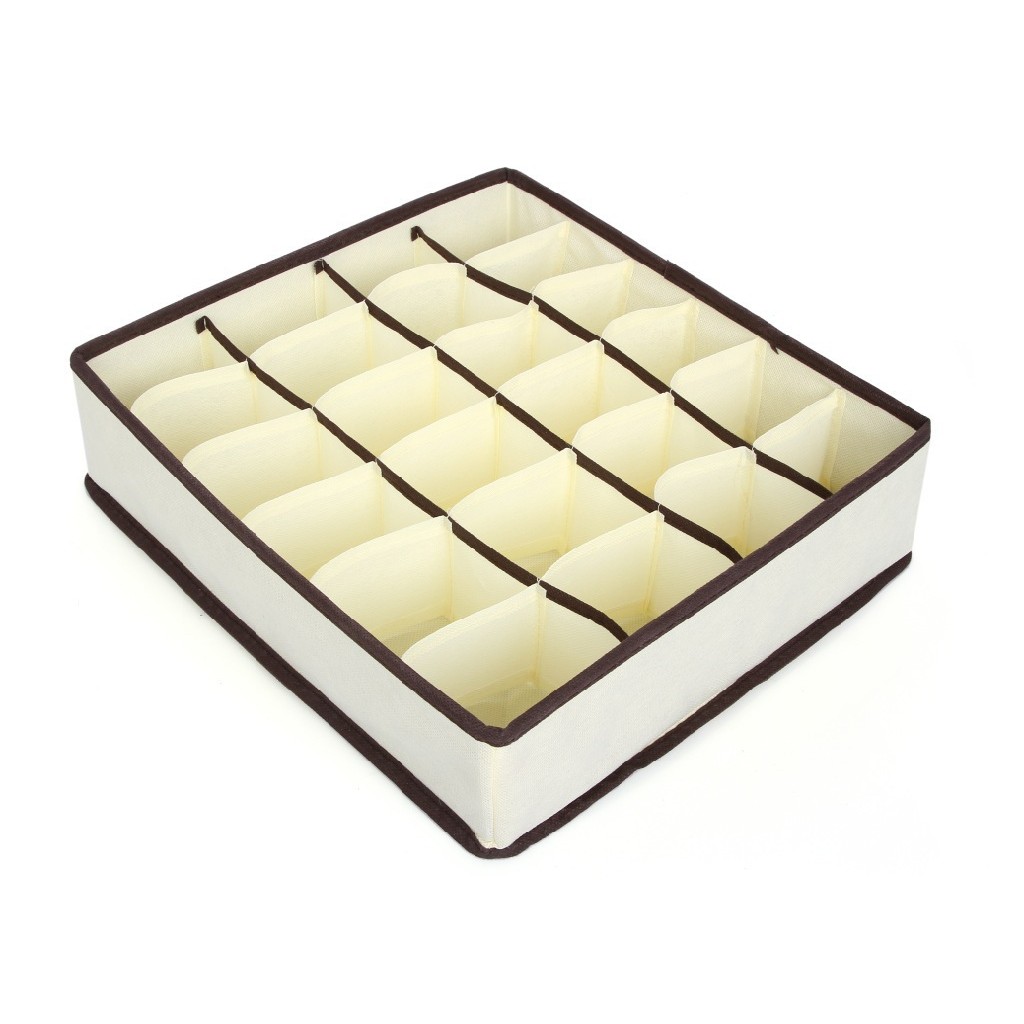 Cutie De Depozitare, Flippy, Pentru Lenjerie, Sosete Si Sutiene, Material Textil, 24 Compartimente, 32 x 32 x 10 cm, Culoare Bej