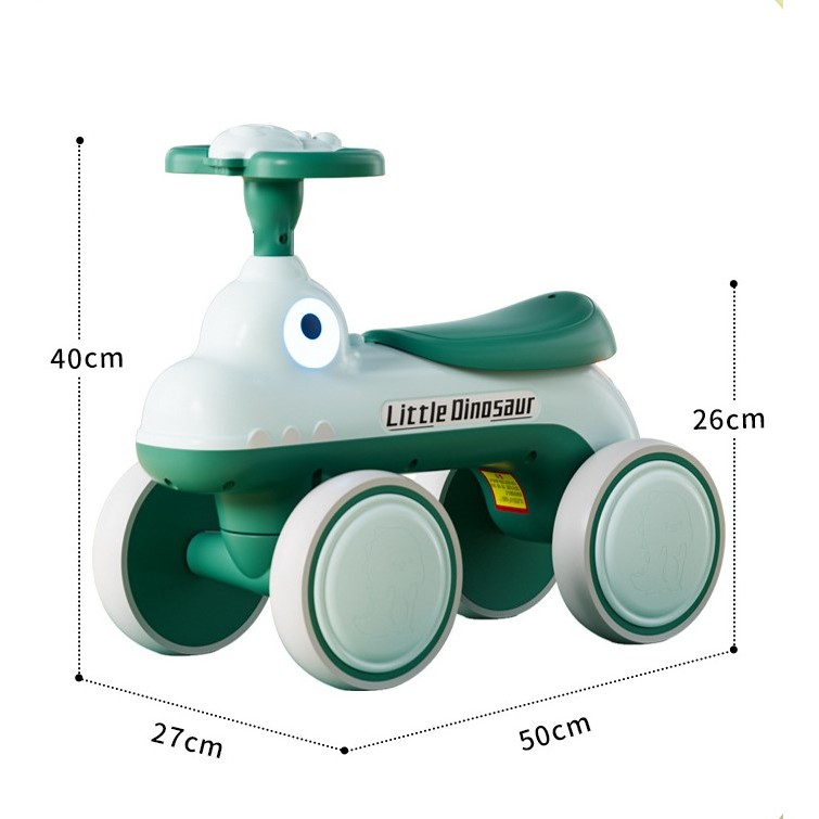 Bicicleta Pentru Copii, Flippy, Fara Pedale, Cu Patru Roti, Din Plastic Rezistent, Fara BPA, Cu Muzica Si Lumini, Model Dinozaur, 50x27x40 Cm, Verde - imagine 4