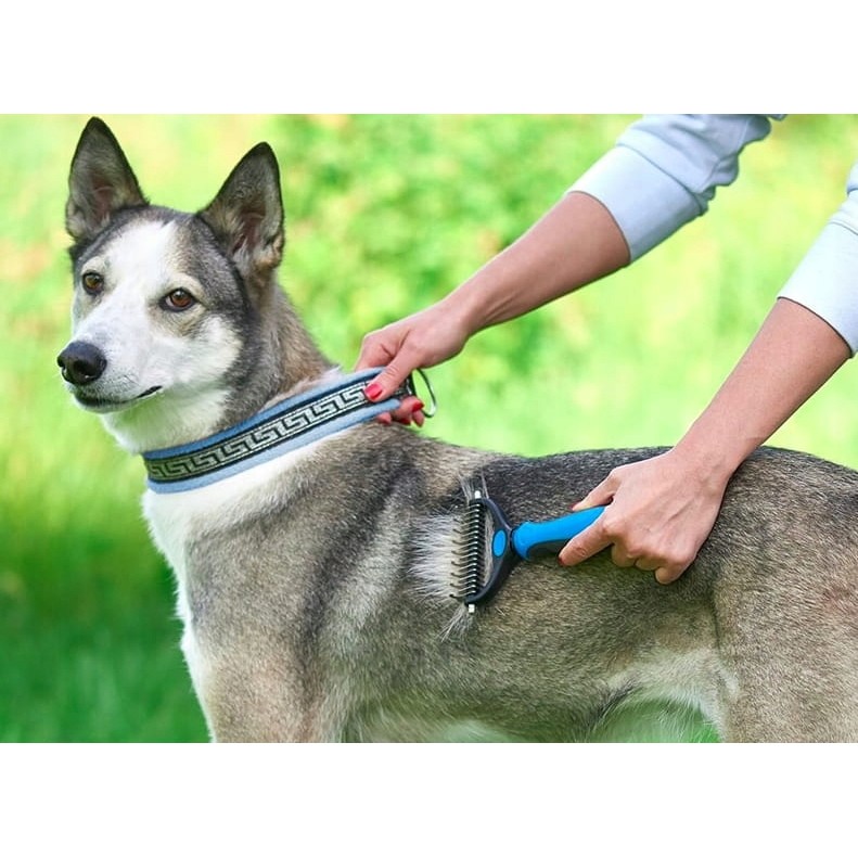 Pieptene pentru Părul de Animale, Flippy, Dispozitiv de Îngrijire cu Două Fețe, Îndepărtarea părului, Albastru - imagine 2