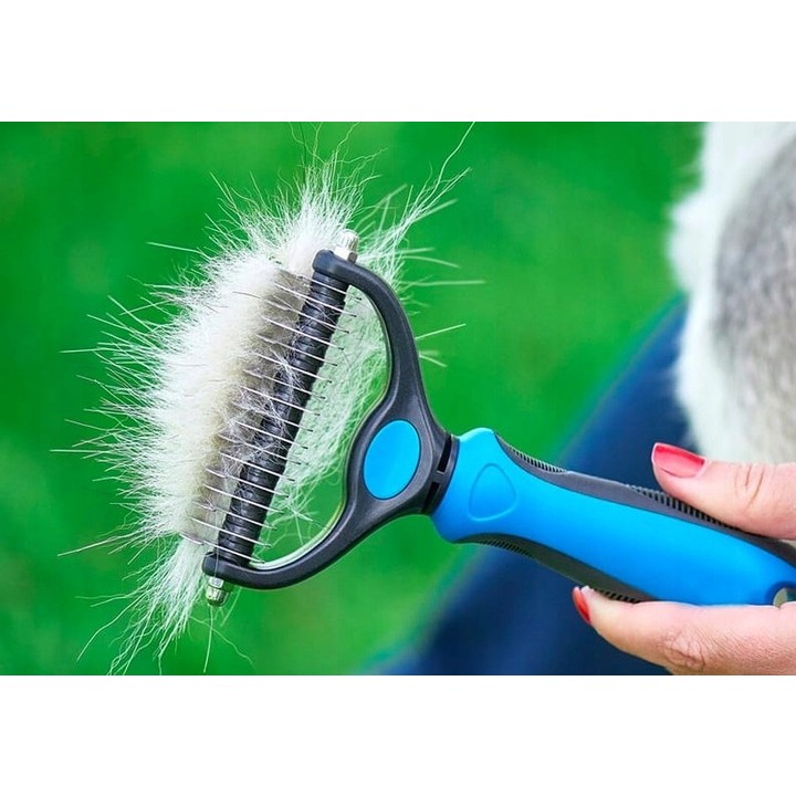 Pieptene pentru Părul de Animale, Flippy, Dispozitiv de Îngrijire cu Două Fețe, Îndepărtarea părului, Albastru - imagine 3