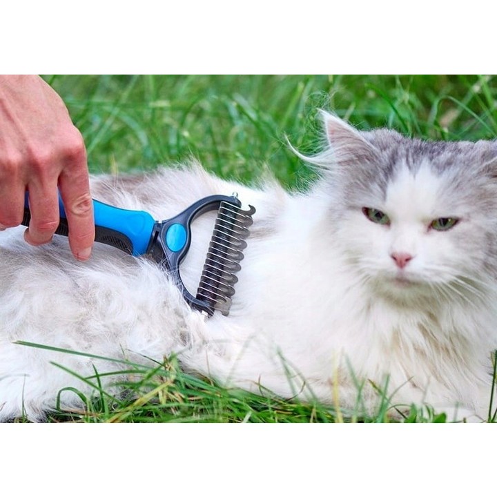 Pieptene pentru Părul de Animale, Flippy, Dispozitiv de Îngrijire cu Două Fețe, Îndepărtarea părului, Albastru - imagine 4