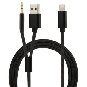 Cablu 2 in 1 Audio si incarcare USB, adaptor Jack 3.5 mm auxiliar compatibil iPhone Flippy, Negru