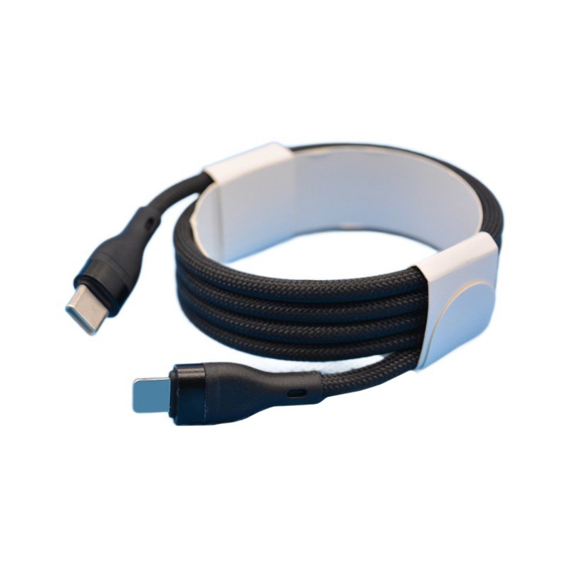 Cablu de Date impletit din Nailon, Flippy, Incarcare Rapida, Potrivit Compatibil cu iPhone, Cablu de Incarcare cu Power Delivery 20W, 2 m, Negru