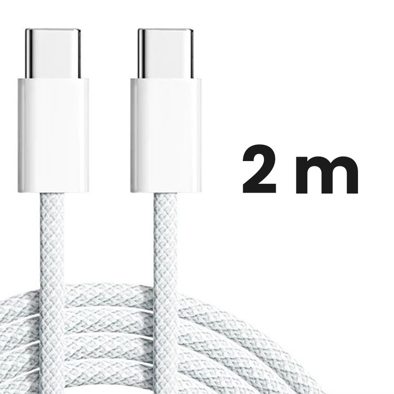 Cablu de Date Universal pentru Telefon, Flippy, Cablu TYPE-C to TYPE-C, Compatibil cu iOS si Android, Fire 160 cupru, 2M, Impletit Nailon, Alb - imagine 3