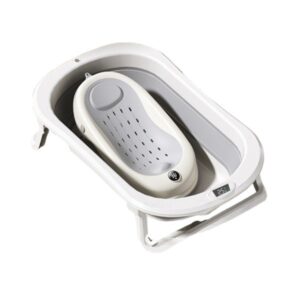 Cada de Baie Pliabila, Flippy, cu Suport, Indicator de Temperatura, 0-8 Ani, din PP+TPR, 45 l Capacitate, 80 x 50 x 23 cm, Gri