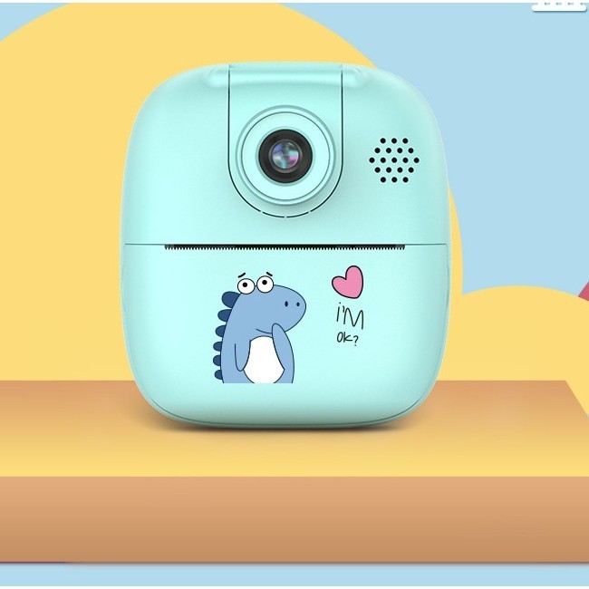 Camera Instantanee pentru Copii, Flippy, Camera Frontala + Selfie, cu Functie de Printare, Cablu USB-C, Bluetooth, Compatibil iOS/Android, Imprimare APP, Model Dino, Albastru - imagine 4