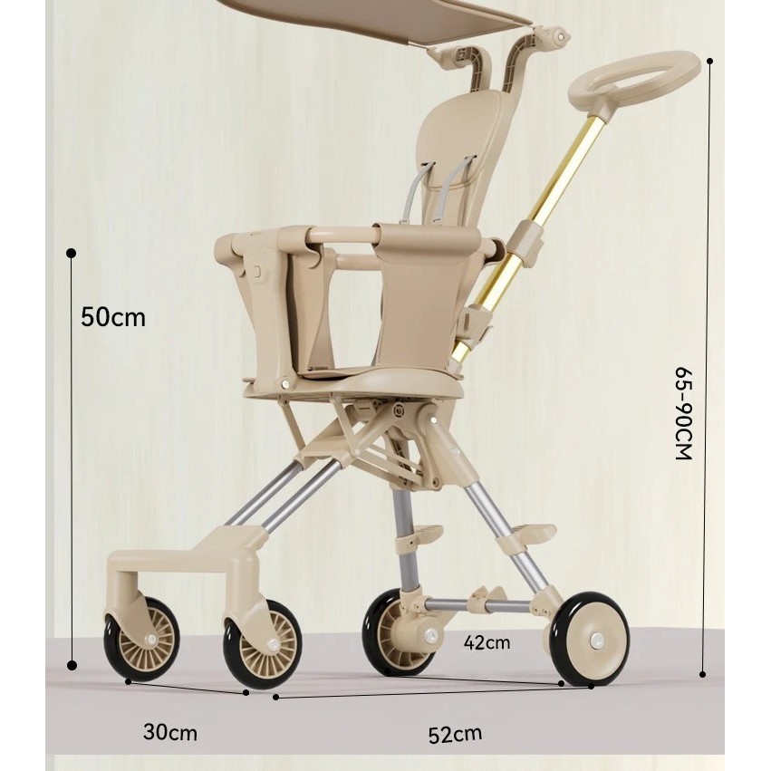 Carucior Pliabil, Flippy, 1-3 Ani, Reversibil, 4 Roti, Parasolar, din Aliaj de Aluminiu + Plastic + Textil, 52 x 42 x 90 cm, Bej - imagine 3