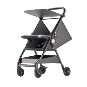 Carut Pliabil, Flippy, Usor, Compatibil cu Avionul, de Plimbat/Dormit, Parasolar, Cutie Depozitare, Tabla de Masa, 93 x 70 x 40 cm, Negru