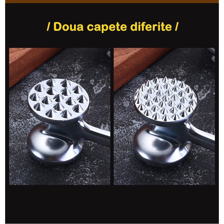 Ciocan pentru snitele si carne Flippy, din aliaj de zinc, maner antialunecare, doua capete, 22 cm, argintiu - imagine 4