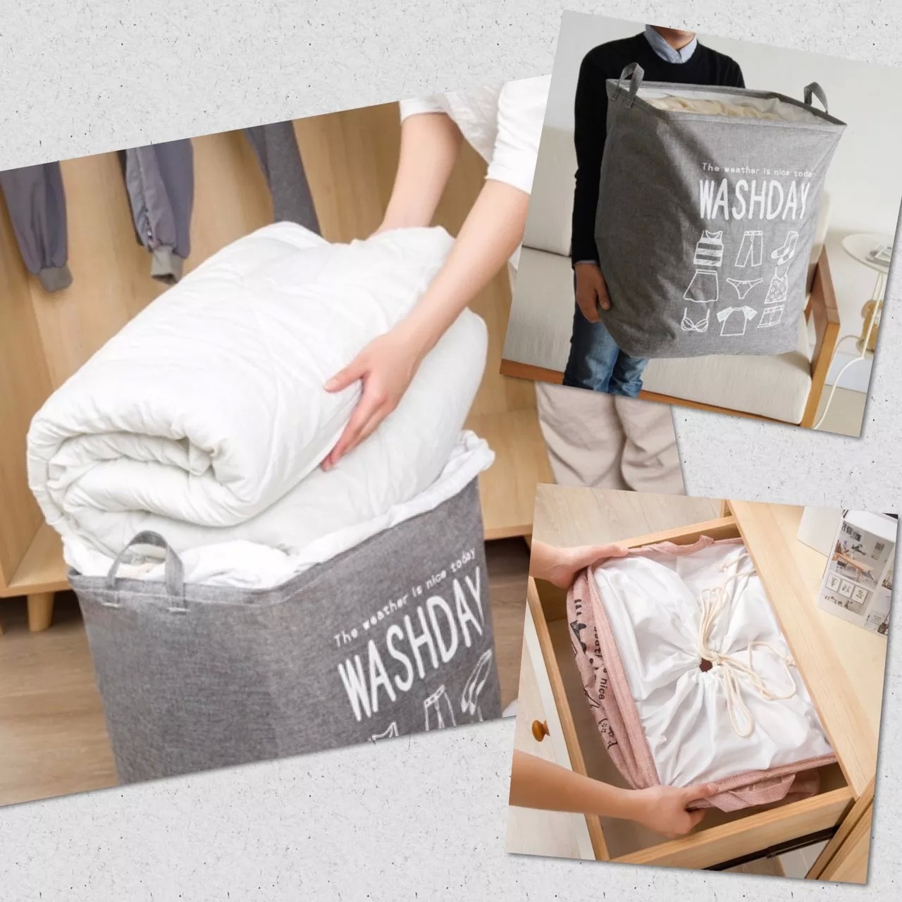 Cos de rufe, Flippy, 72 L, Textil, 30x40x60 cm, Albastru, Cu imprimeu - imagine 3