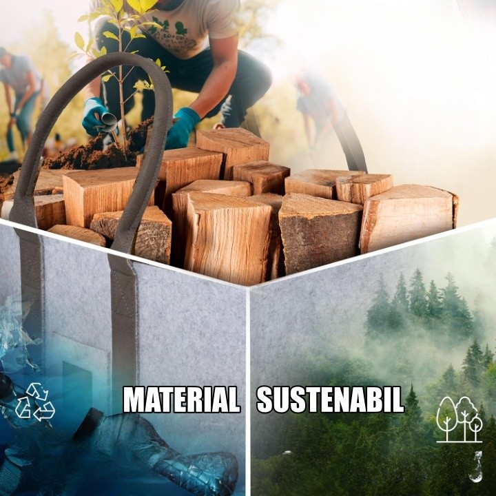 Cos Multifunctional pentru Rufe Murdare, Cos Depozitare, Flippy, Gri, 50x34x32, Geanta Durabila pentru Lemne si Accesorii - imagine 4