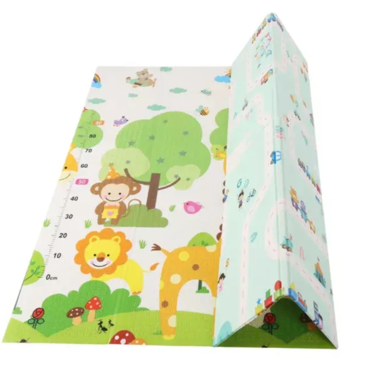 Covoras pentru Copii, Flippy, cu 2 Fete, Model Safari/Animale, din XPE+PE, Impermeabil, Antiderapant, Protectie Termica, +3 Luni, Pliabil, 150 x 200 x 1 cm, Multicolor - imagine 3