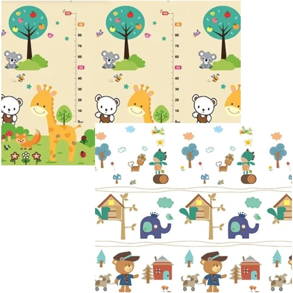 Covoras pentru Copii, Flippy, cu 2 Fete, Model ZOO/Ursulet, din XPE+PE, Impermeabil, Antiderapant, Protectie Termica, +3 Luni, Pliabil, 150 x 200 x 1.5 cm, Multicolor