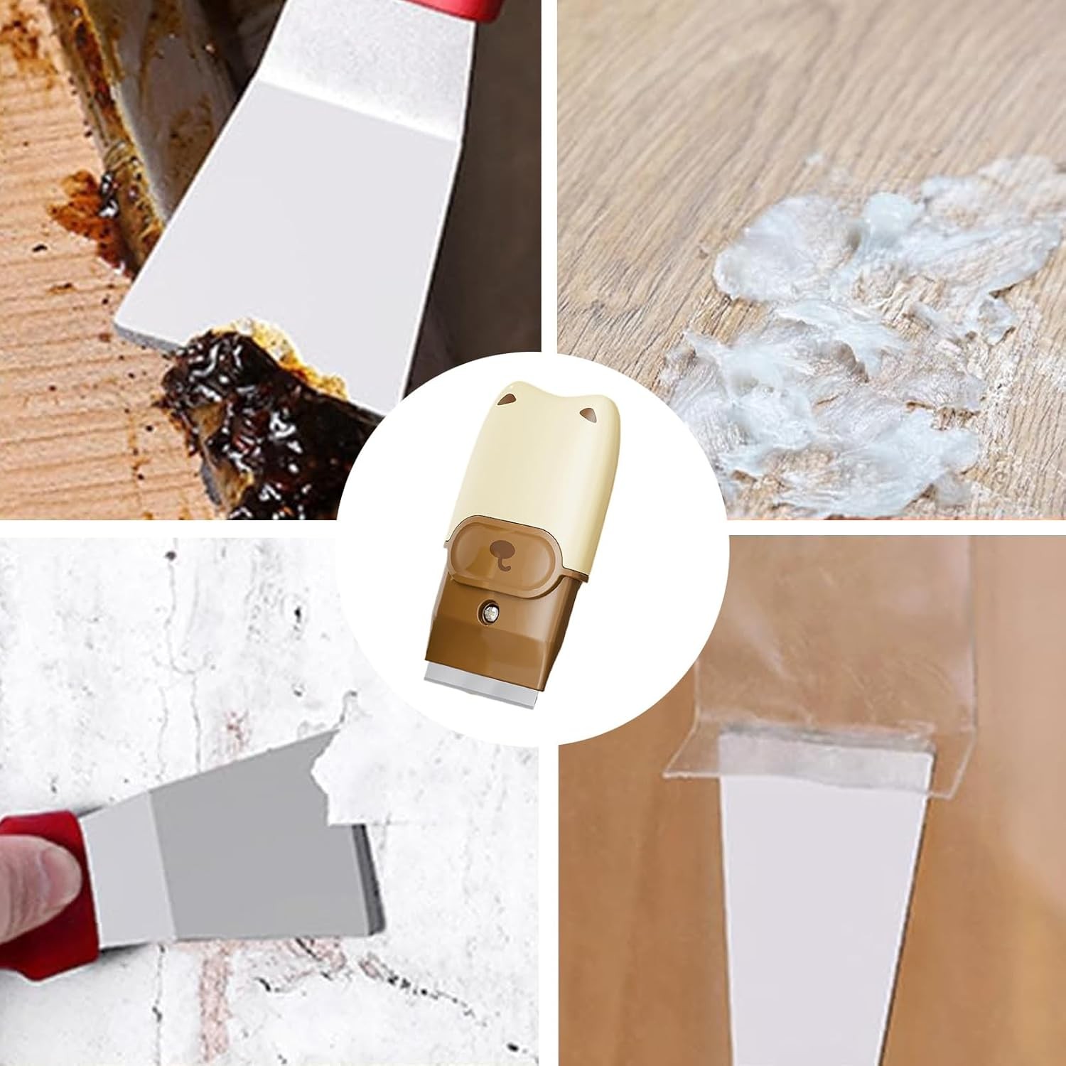 Mini Racleta de Curatare, Flippy, pentru Etichete, Adezivi, din ABS+ Metal, 2 Lame Incluse, Alb/Gri - imagine 3