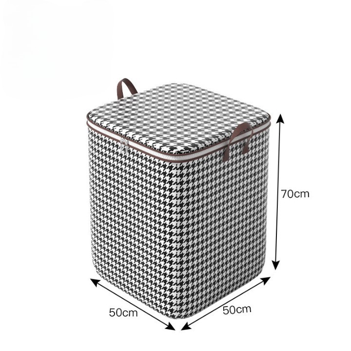 Cutie de Depozitare cu Fermoar, Flippy, Pliabila, Maner Ranforsat, Fermoar Rezistent, pentru Haine, Paturi, Plapumi, Perne, Lenjerii de Pat, Jucarii, 50x50x70 cm, 180 Litri, in Carouri, Alb-Negru - imagine 2