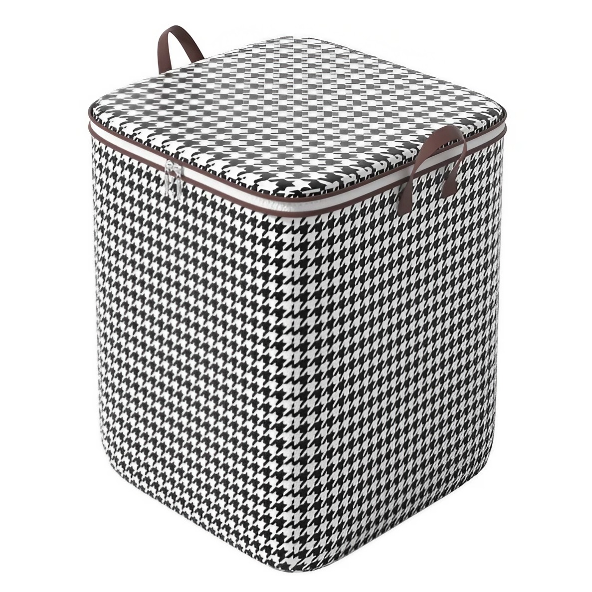 Cutie de Depozitare cu Fermoar, Flippy, Pliabila, Maner Ranforsat, Fermoar Rezistent, pentru Haine, Paturi, Plapumi, Perne, Lenjerii de Pat, Jucarii, 50x50x70 cm, 180 Litri, in Carouri, Alb-Negru