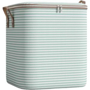 Cutie de Depozitare cu Fermoar, Flippy, Pliabila, Maner Ranforsat, Fermoar Rezistent, pentru Haine, Paturi, Plapume, Perne, Lenjerii de Pat, Jucarii, 56x45x56 cm, 150 Litri, in Dungi, Verde