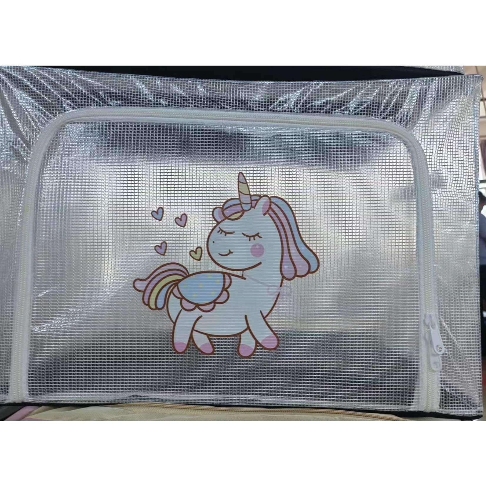 Cutie de Depozitare, Flippy, pentru Camera Copiilor, 100L, din PVC, Model Unicorn, 60 x 42 x 40 cm, Transparent - imagine 2