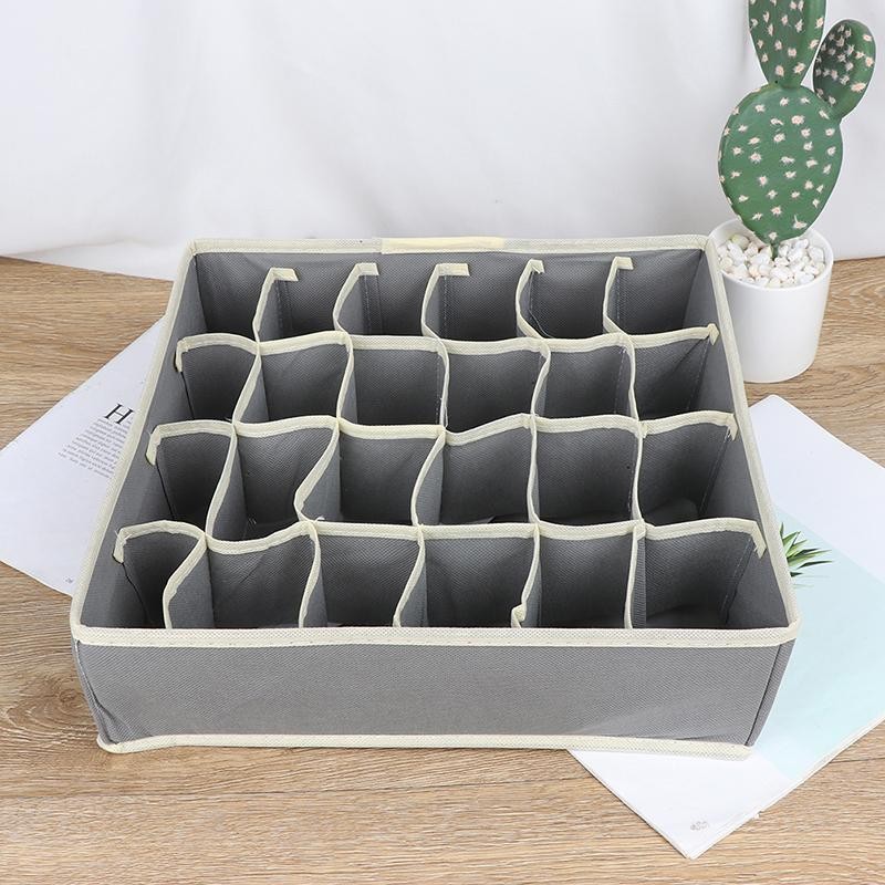 Cutie De Depozitare, Flippy, Pentru Lenjerie, Sosete Si Sutiene, Material Textil, 24 Compartimente, 32 x 32 x 10 cm, Culoare Gri - imagine 4